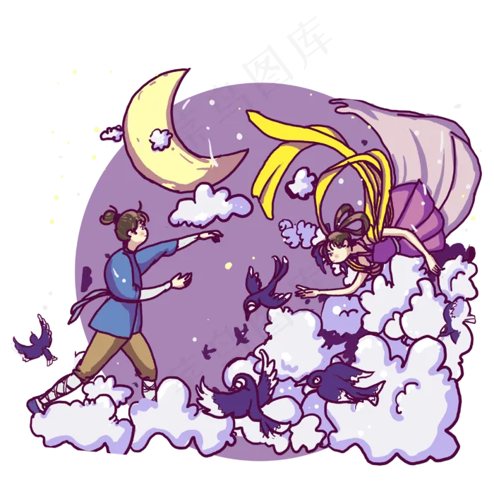 七夕情人节牛郎织女鹊桥相会(3000X3000(DPI:300))psd模版下载