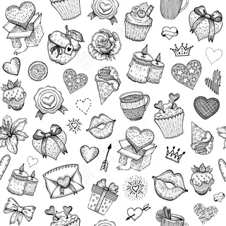 情人节爱情素描图案。