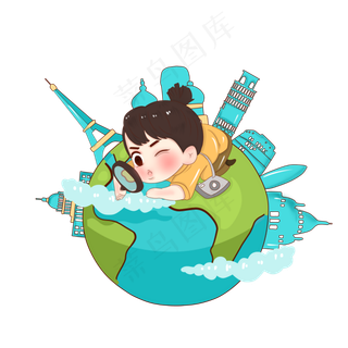 卡通手绘国庆节出游