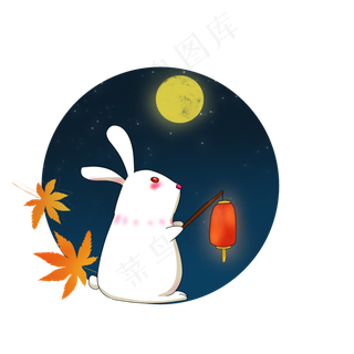 中秋节可爱玉兔赏灯赏月赏美景手