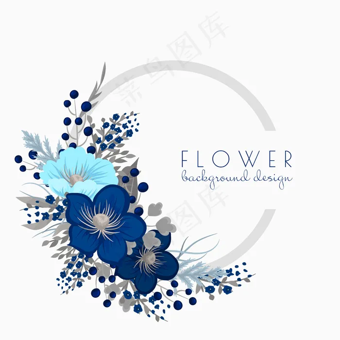 花环画蓝花圈eps,ai矢量模版下载