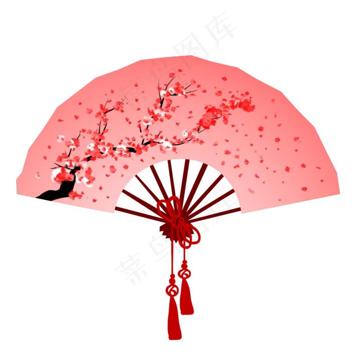 中国古风红色梅花折扇(2000X2000(DPI:300))psd模版下载