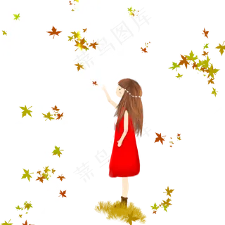 立秋之女孩与枫叶森林中