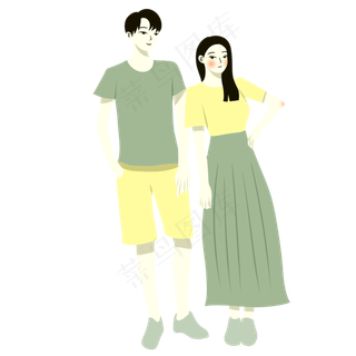 手绘矢量卡通情人节七夕节情侣