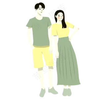 手绘矢量卡通情人节七夕节情侣