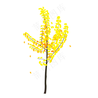 手绘秋天落叶秋叶秋树树干免扣元