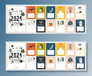 可爱的日历。包含所有月份的年度计划日历。良好的组织和日程安排。明亮多彩的插图和激励性的语录。