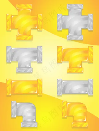 管道管道颜色黄色和灰色糖果图标集