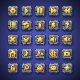 一套按键暂停，播放，主页，搜索，购物车，用于电脑游戏的用户界面