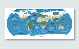 带有名称的洋流世界地图