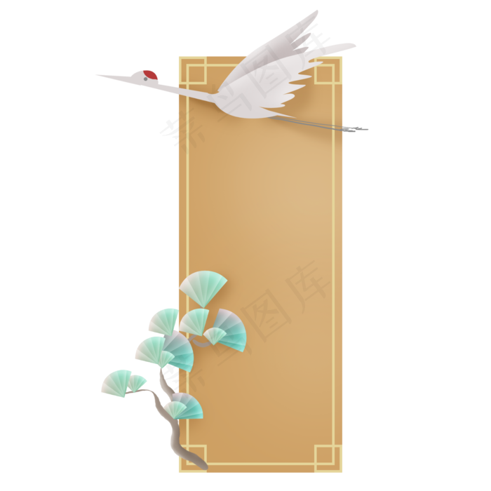 古风仙鹤松树文字框