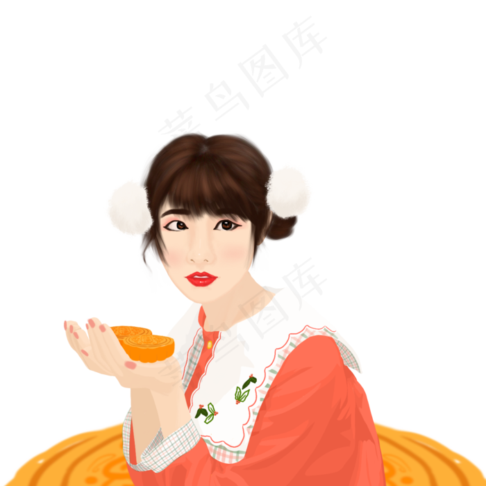 中秋吃月饼的女子元素设计(2000X2000(DPI:96))psd模版下载