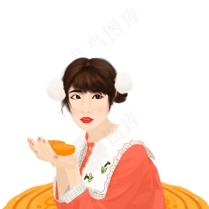 中秋吃月饼的女子元素设计(2000X2000(DPI:96))psd模版下载