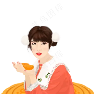 中秋吃月饼的女子元素设计