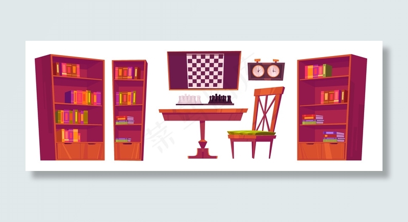 国际象棋俱乐部内部配备棋盘、棋子和时钟。