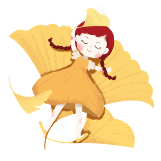 躺在银杏叶上的女孩