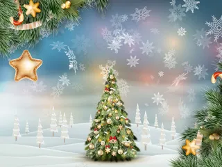 冬季景观上的圣诞冷杉。