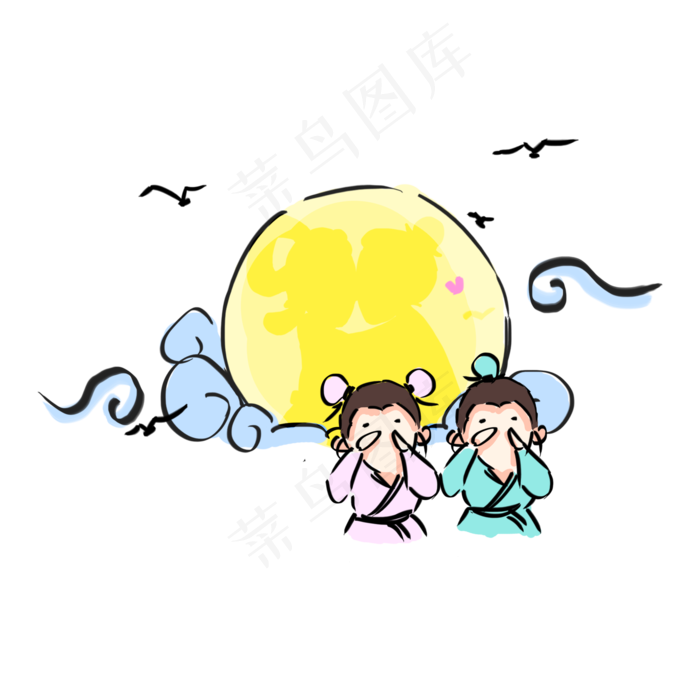 七夕节牛郎织女手绘卡通