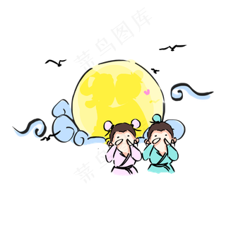 七夕节牛郎织女手绘卡通