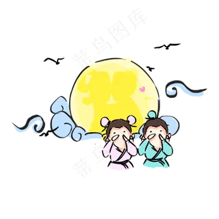 七夕节牛郎织女手绘卡通