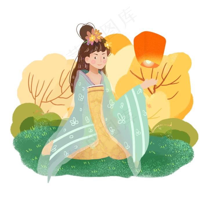 中秋放天灯嫦娥png素材