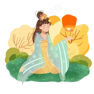 中秋放天灯嫦娥png素材