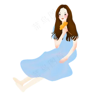 卡通手绘秋天拿枫叶的女孩