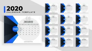 现代蓝色2020日历布局模板