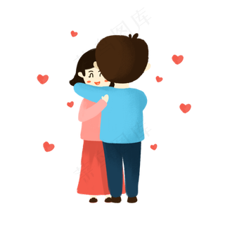 七夕情侣拥抱手绘