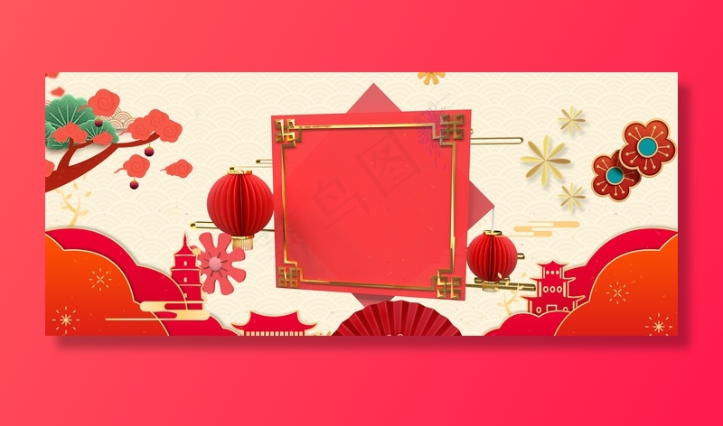 猪年剪纸风喜庆春节中国风背景