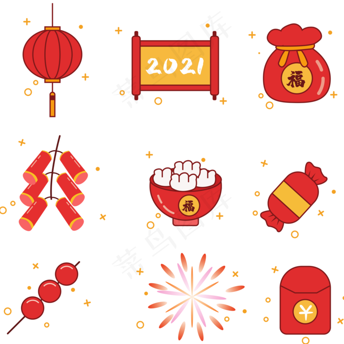 新年牛年图标(3000X3000(DPI:300))ai矢量模版下载