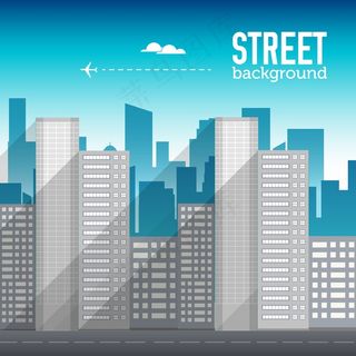 城市空间中的摩天大楼建筑以道路为的平面风格概念