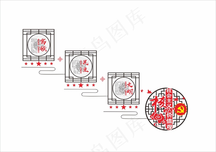 *核心价值观楼梯文化墙cdr矢量模版下载