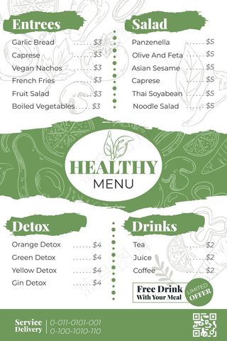 垂直格式的餐厅模板菜单