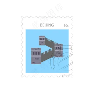 世界旅游万里长城纪念邮票矢量图