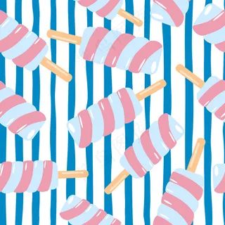 随机螺旋粉红色冰淇淋无缝模式。白底蓝线。