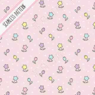 可爱的卡瓦伊粉彩花朵无缝图案。