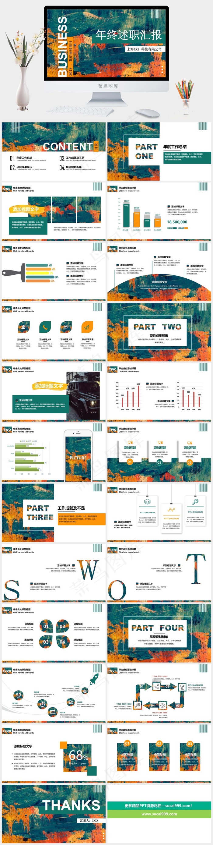 公司工作总结总结新年成果展示青色实景风PPT模板