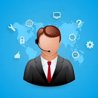 蓝色的技术支持。有偶像的男人。