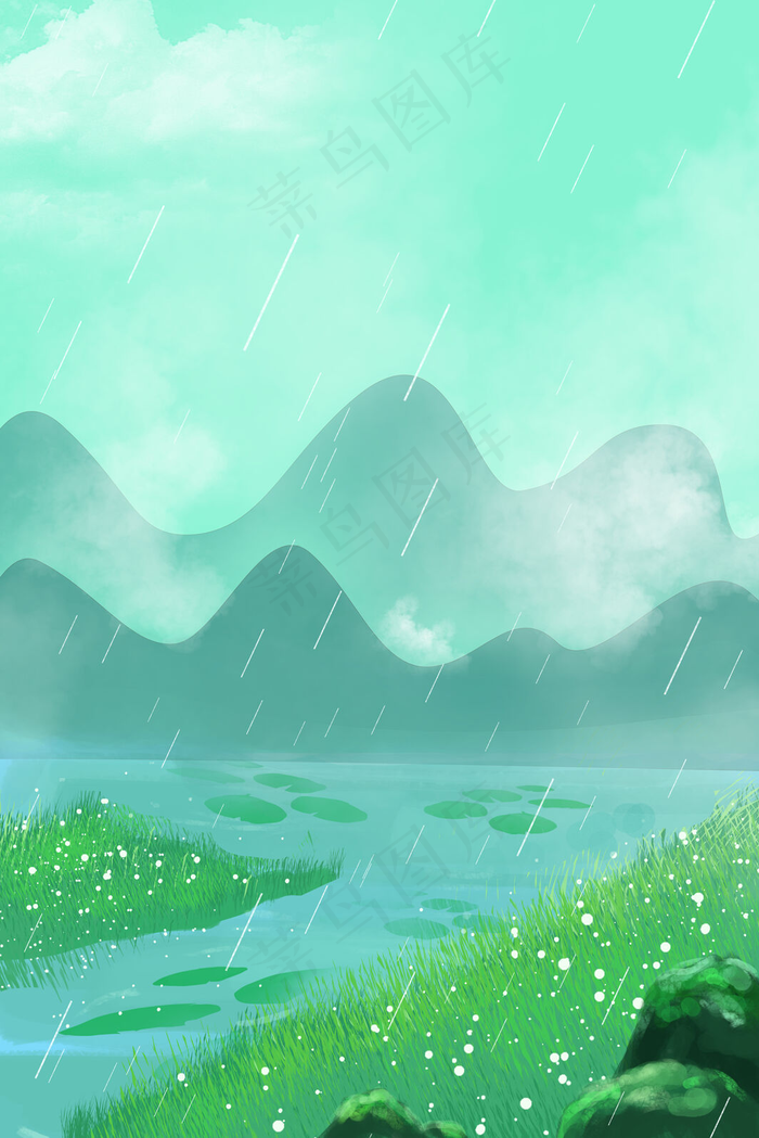 小清新雨季山水风景(3545*5315px 	      )psd模版下载