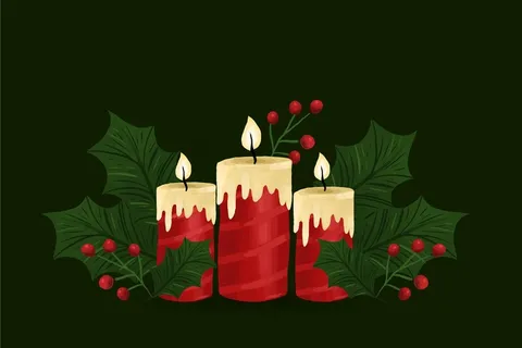 水彩圣诞蜡烛背景