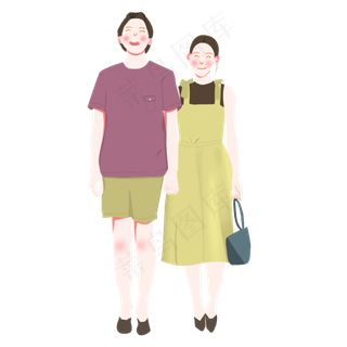 七夕情人节时尚情侣微笑手牵手卡