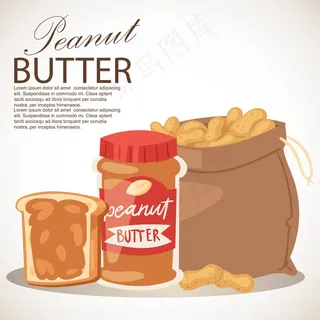 花生酱横幅banner。吃面包的。用磨碎的干烤花生做成的食物糊。装满产品的袋子