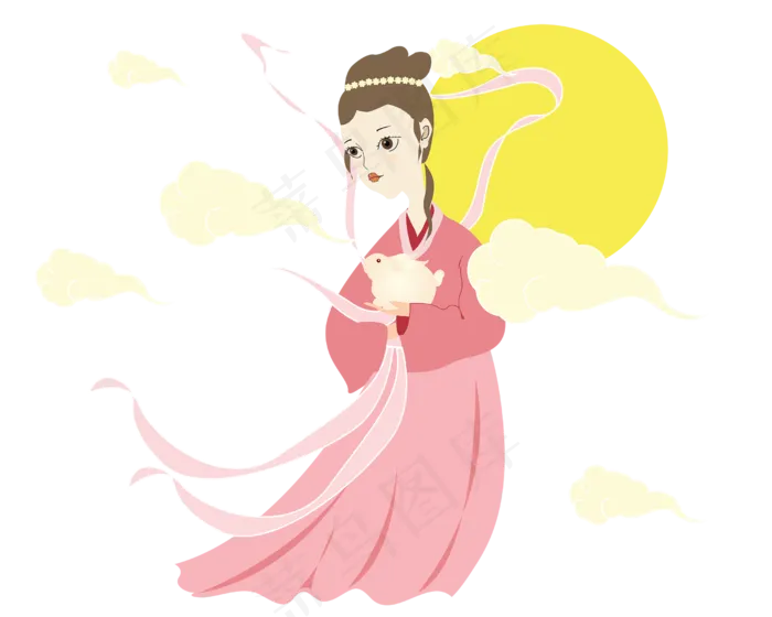 中秋节嫦娥和玉兔(2500*2000px 300 dpi )ai矢量模版下载