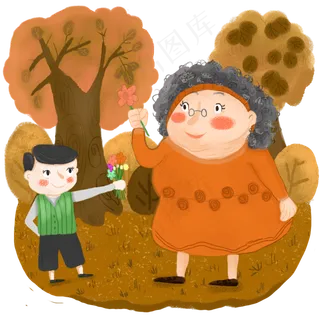 秋日重阳孝顺奶奶献花看望老人关