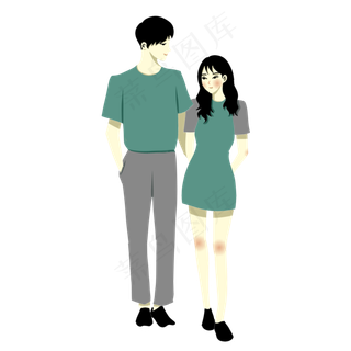 手绘矢量卡通情人节七夕节情侣