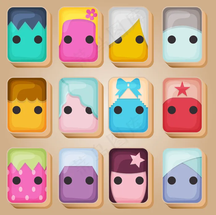 麻将牌排成不同的颜色。eps,ai矢量模版下载