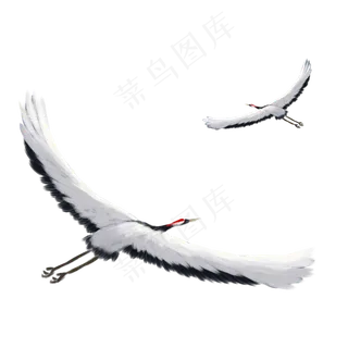 手绘中国风飞翔的仙鹤元素