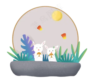 中秋节月亮中秋佳节兔子吃月饼