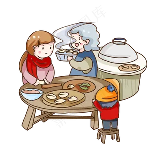 手绘卡通立冬吃饺子